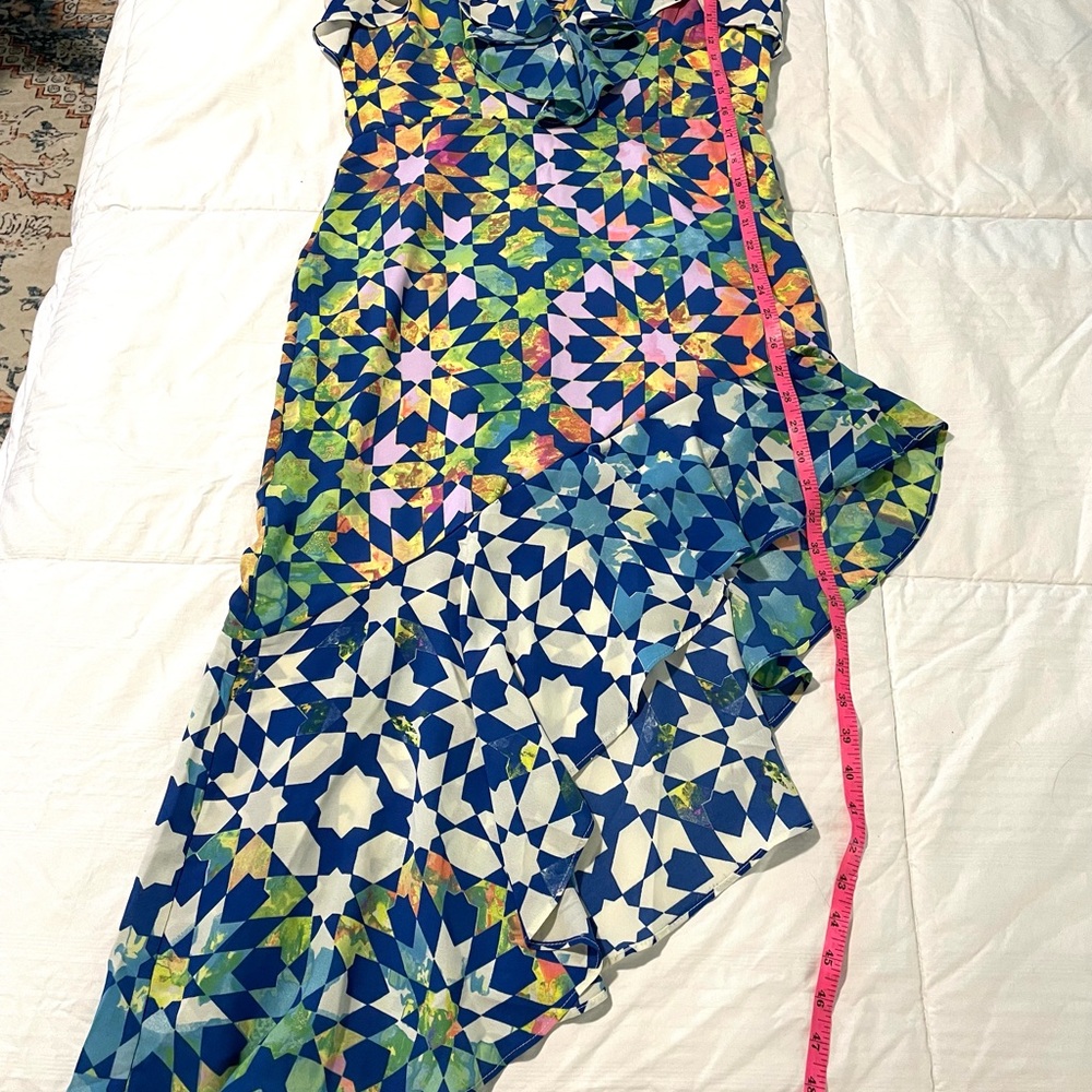 VENUS Asymmetrical Dress Spagetti Straps Geometric Print Party Y2K SZ 12 EUC - Picture 8 of 11